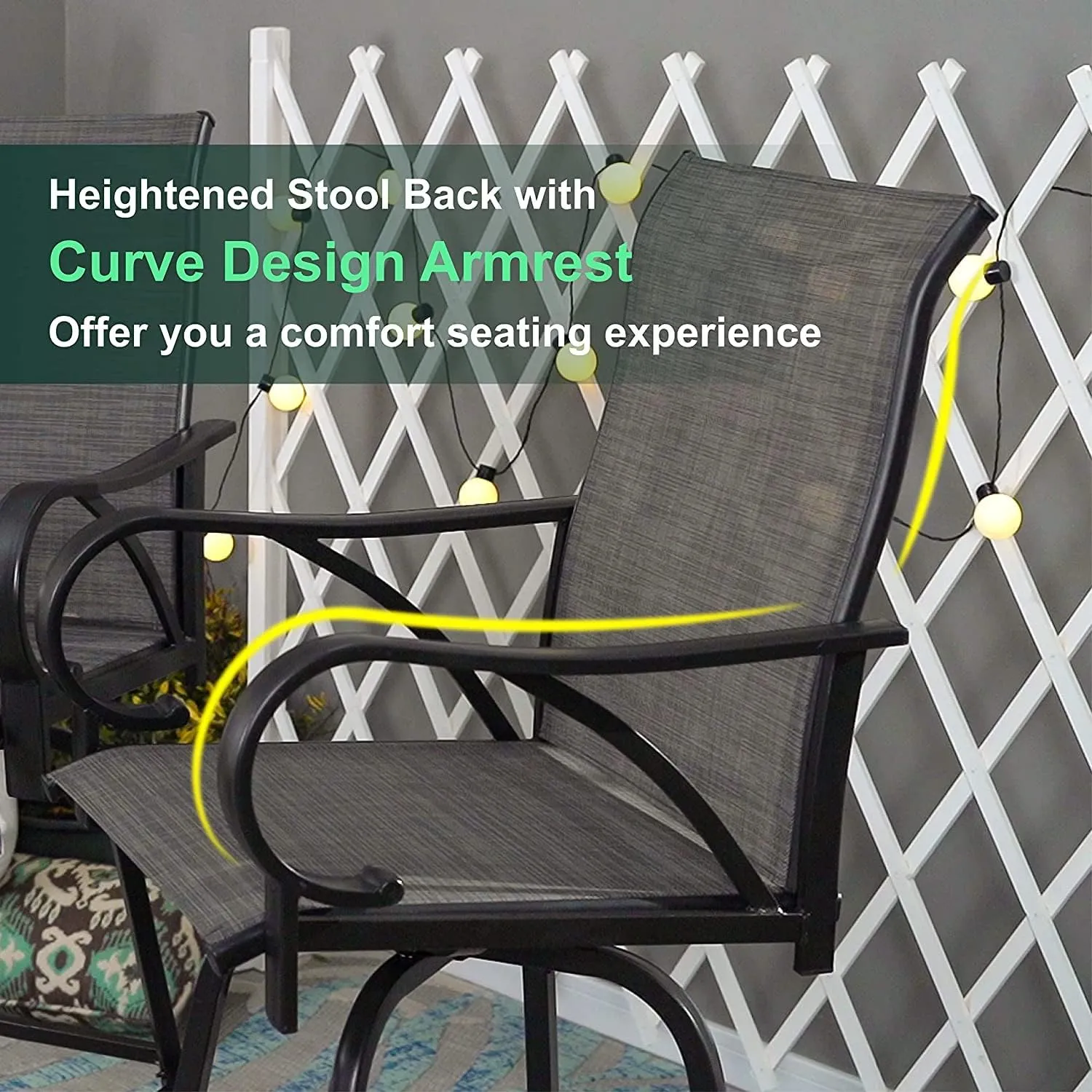 MFSTUDIO Grey Outdoor Bar Stools Set of 6, Patio Bar Height Sling Chairs, Steel Frame All-Weather Resistant,Breathable Textilene Fabric, Grey