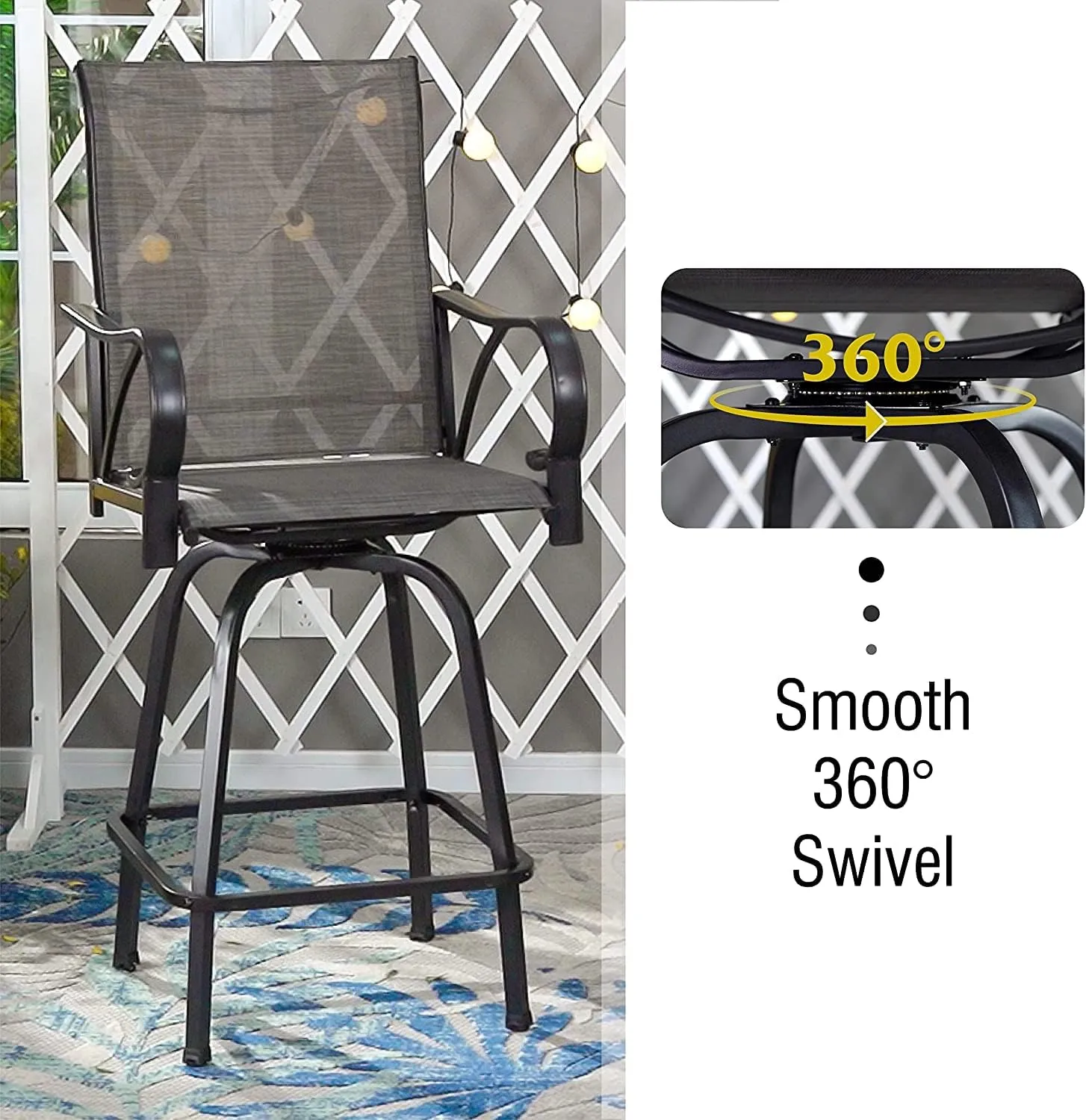 MFSTUDIO Grey Outdoor Bar Stools Set of 6, Patio Bar Height Sling Chairs, Steel Frame All-Weather Resistant,Breathable Textilene Fabric, Grey