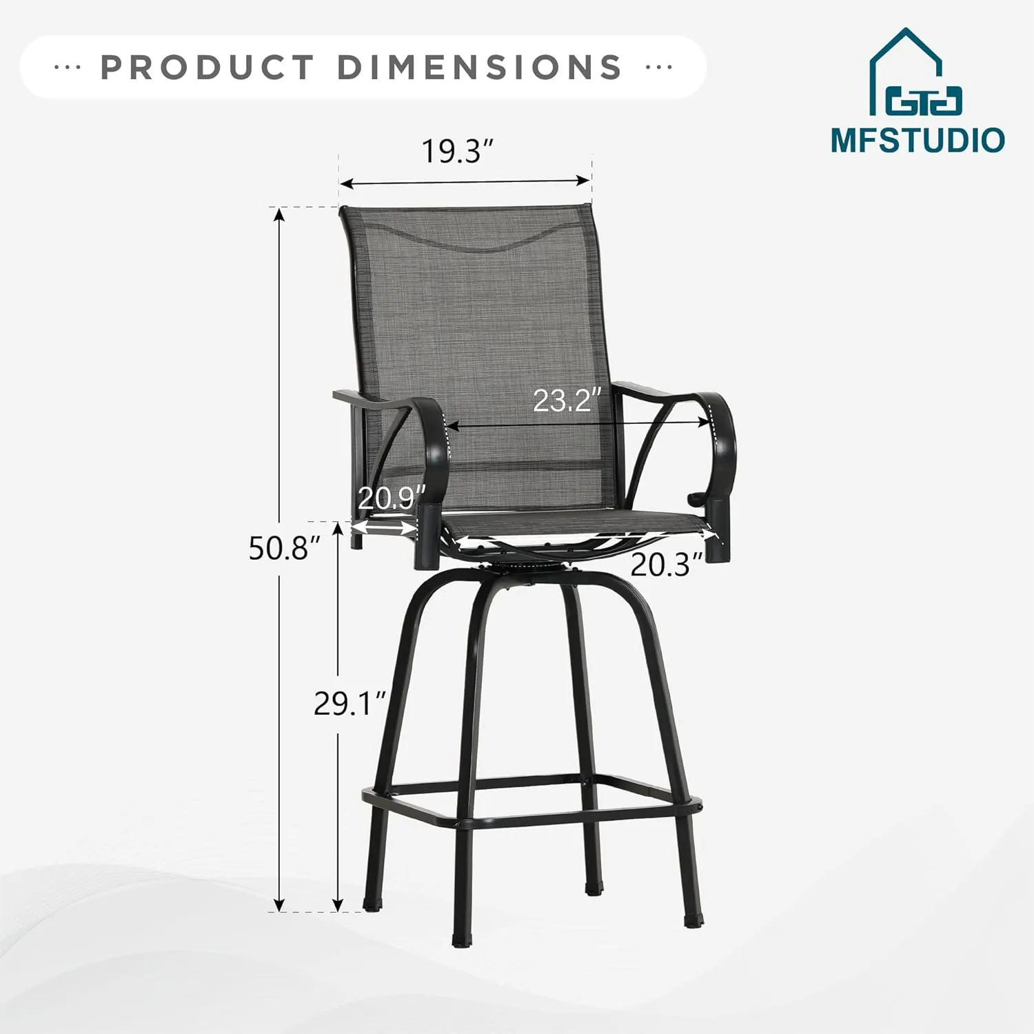 MFSTUDIO Grey Outdoor Bar Stools Set of 6, Patio Bar Height Sling Chairs, Steel Frame All-Weather Resistant,Breathable Textilene Fabric, Grey