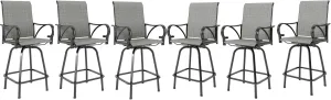 MFSTUDIO Grey Outdoor Bar Stools Set of 6, Patio Bar Height Sling Chairs, Steel Frame All-Weather Resistant,Breathable Textilene Fabric, Grey