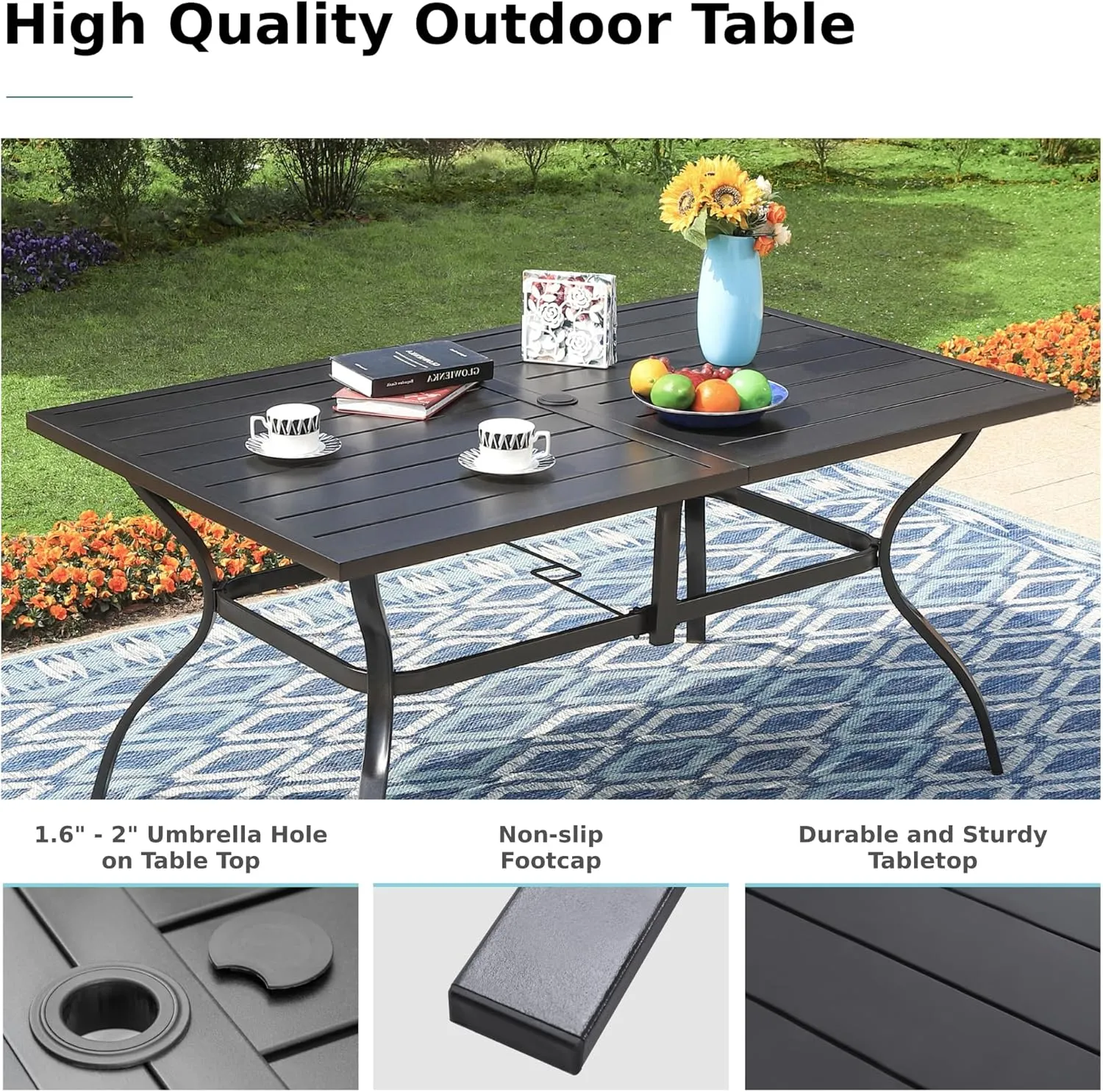 MFSTUDIO Outdoor Patio Dining Set for 6, Outdoor Furniture Set with 6 Textilene Swivel Chairs and 1 Rectangular Table with Umbrella Hole, Deck Backyard Garden Patio Table and Chairs Set