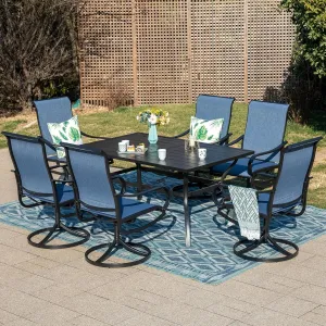 MFSTUDIO Outdoor Patio Dining Set for 6, Outdoor Furniture Set with 6 Textilene Swivel Chairs and 1 Rectangular Table with Umbrella Hole, Deck Backyard Garden Patio Table and Chairs Set