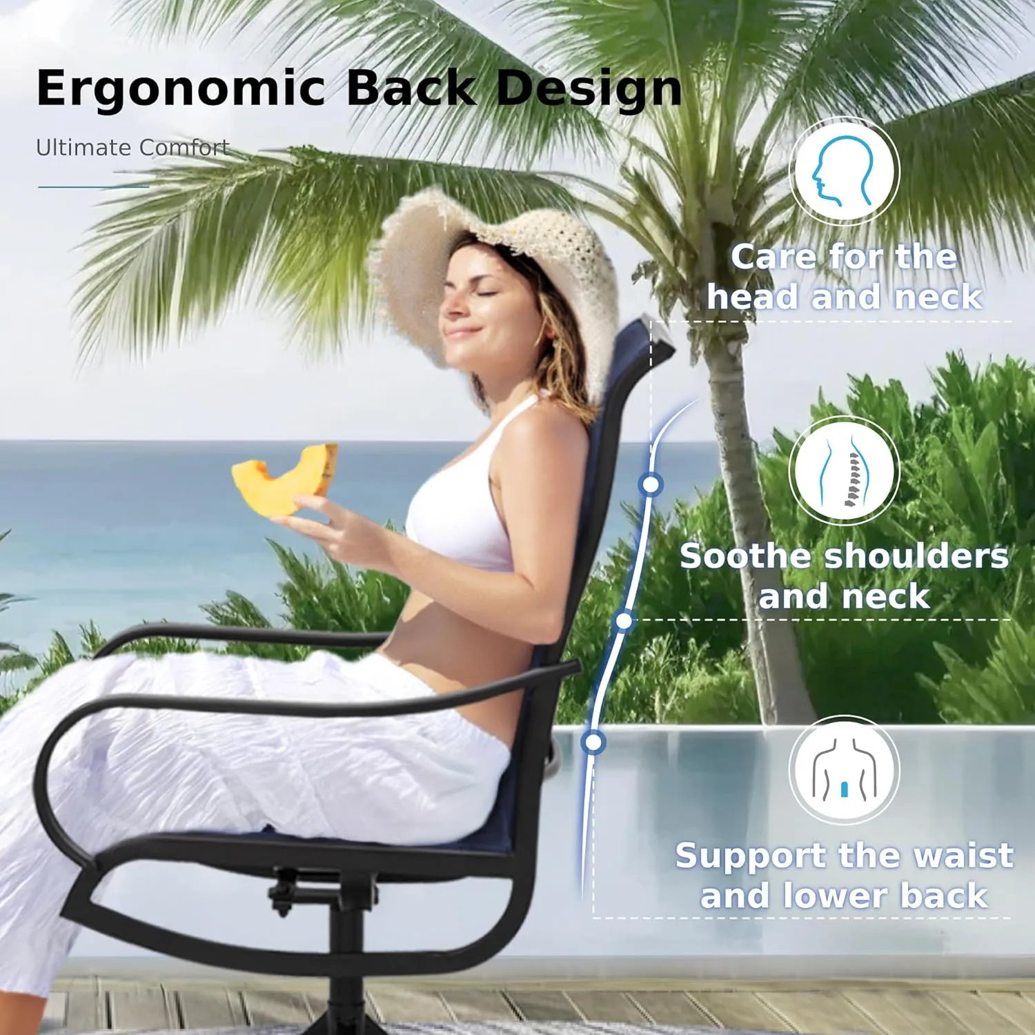 MFSTUDIO Outdoor Patio Dining Set for 6, Outdoor Furniture Set with 6 Textilene Swivel Chairs and 1 Rectangular Table with Umbrella Hole, Deck Backyard Garden Patio Table and Chairs Set