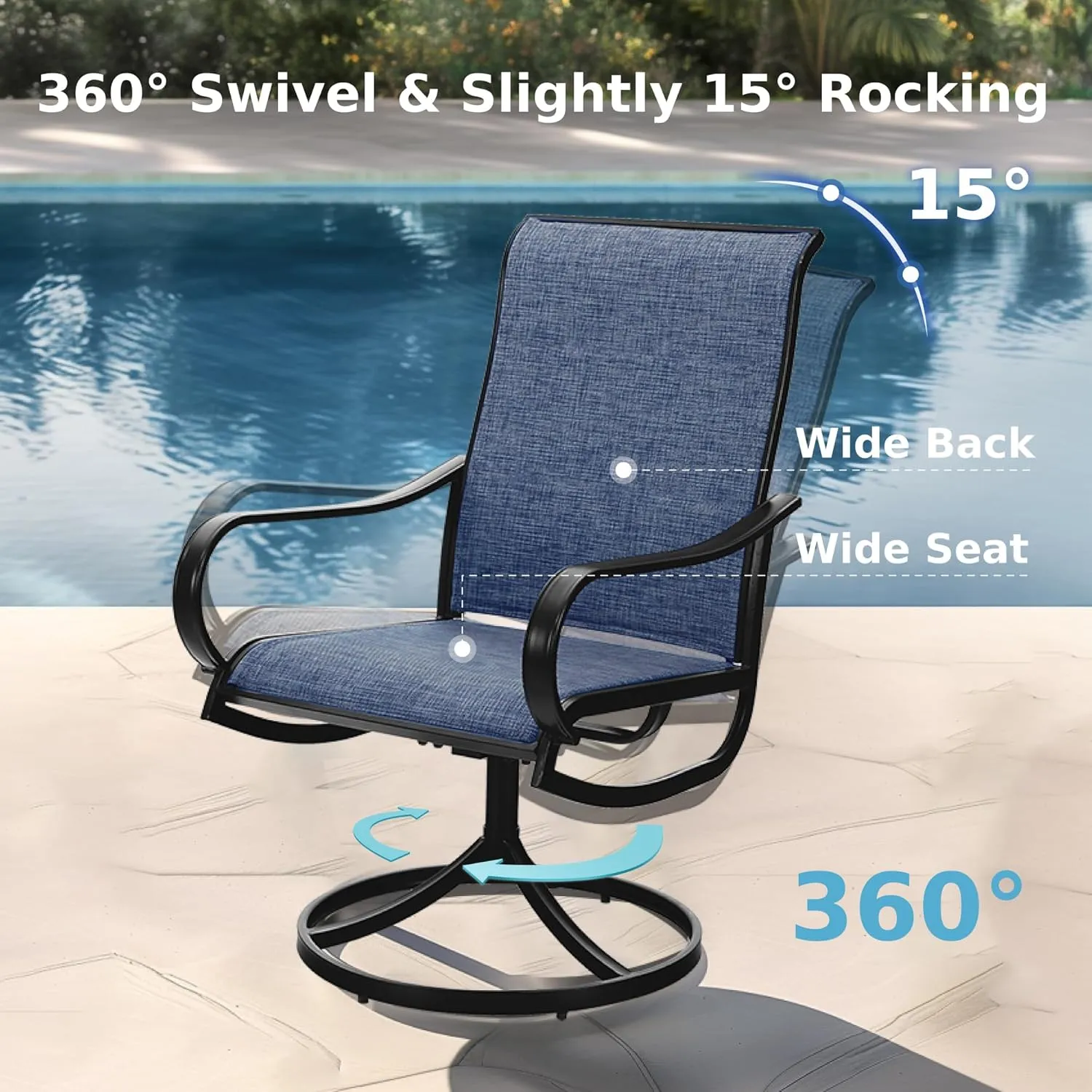 MFSTUDIO Outdoor Patio Dining Set for 6, Outdoor Furniture Set with 6 Textilene Swivel Chairs and 1 Rectangular Table with Umbrella Hole, Deck Backyard Garden Patio Table and Chairs Set