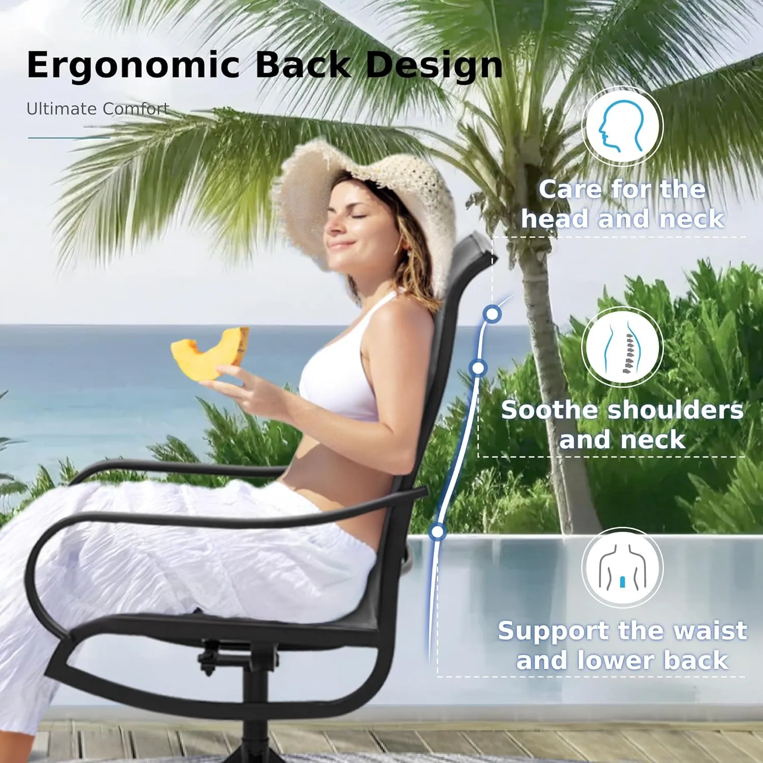 MFSTUDIO Outdoor Swivel Patio Dining Chairs Set of 2, High Back Breathable Textilene Patio Chairs for Balcony, Backyard, Deck, Garden (Light Grey Fabric, Black Frame)