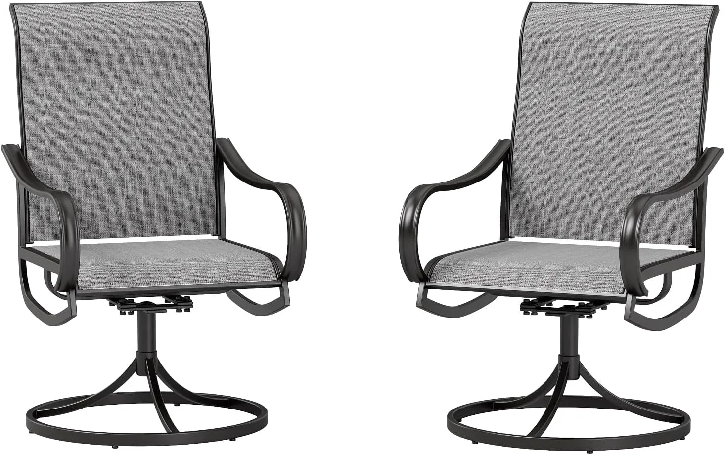 MFSTUDIO Outdoor Swivel Patio Dining Chairs Set of 2, High Back Breathable Textilene Patio Chairs for Balcony, Backyard, Deck, Garden (Light Grey Fabric, Black Frame)