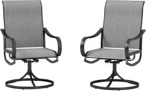 MFSTUDIO Outdoor Swivel Patio Dining Chairs Set of 2, High Back Breathable Textilene Patio Chairs for Balcony, Backyard, Deck, Garden (Light Grey Fabric, Black Frame)