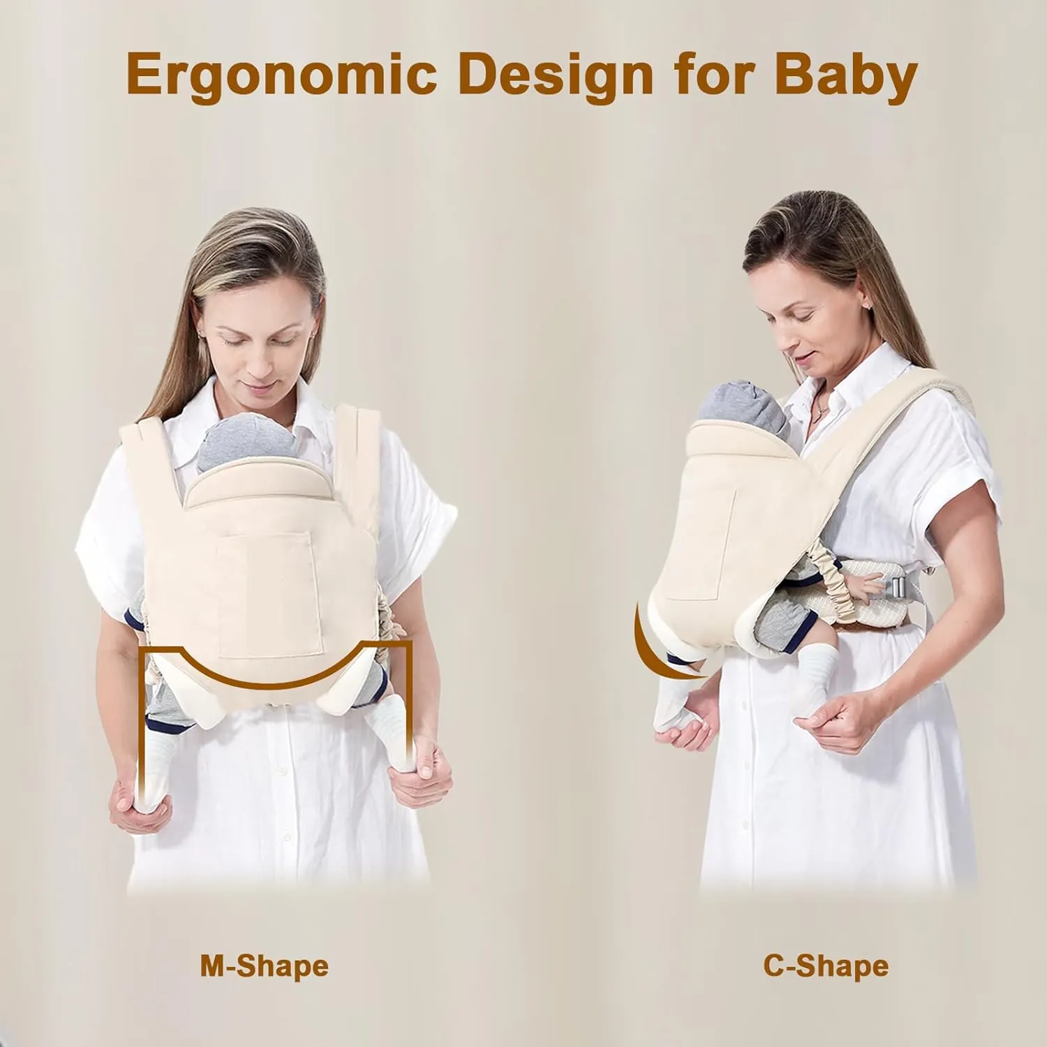 MIAO PAW Baby Sling Carrier, Newborn to Toddler, Adjustable Breathable Carrier, Infant Hip Seat, Nursing Sling Wrap Carries 7-45 Lbs, Beige
