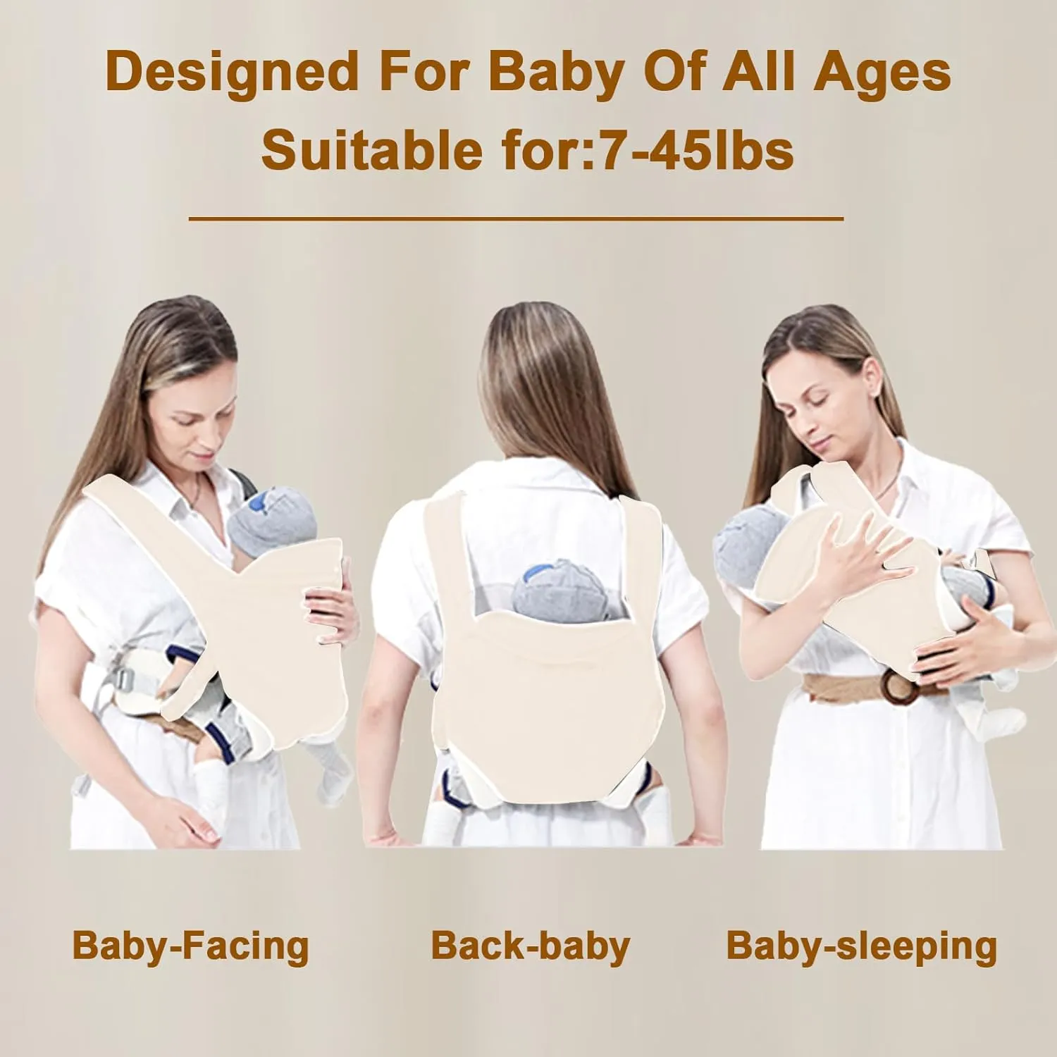 MIAO PAW Baby Sling Carrier, Newborn to Toddler, Adjustable Breathable Carrier, Infant Hip Seat, Nursing Sling Wrap Carries 7-45 Lbs, Beige