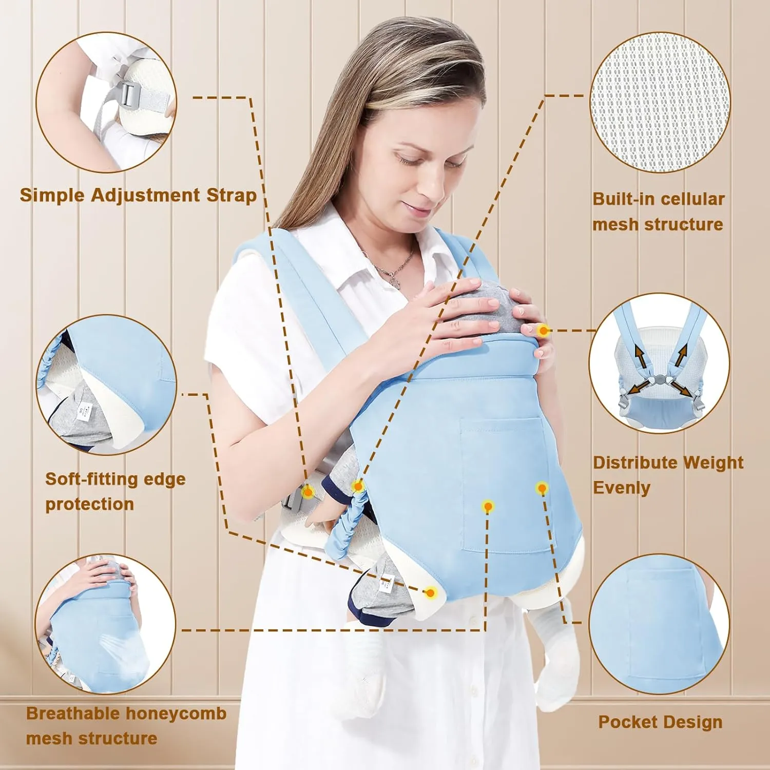 MIAO PAW Baby Sling Carrier - Newborn to Toddler, Breathable Carrier with Adjustable Infant Hip Seat, Nursing Sling Wrap Carries 7-45 Lbs, Blue