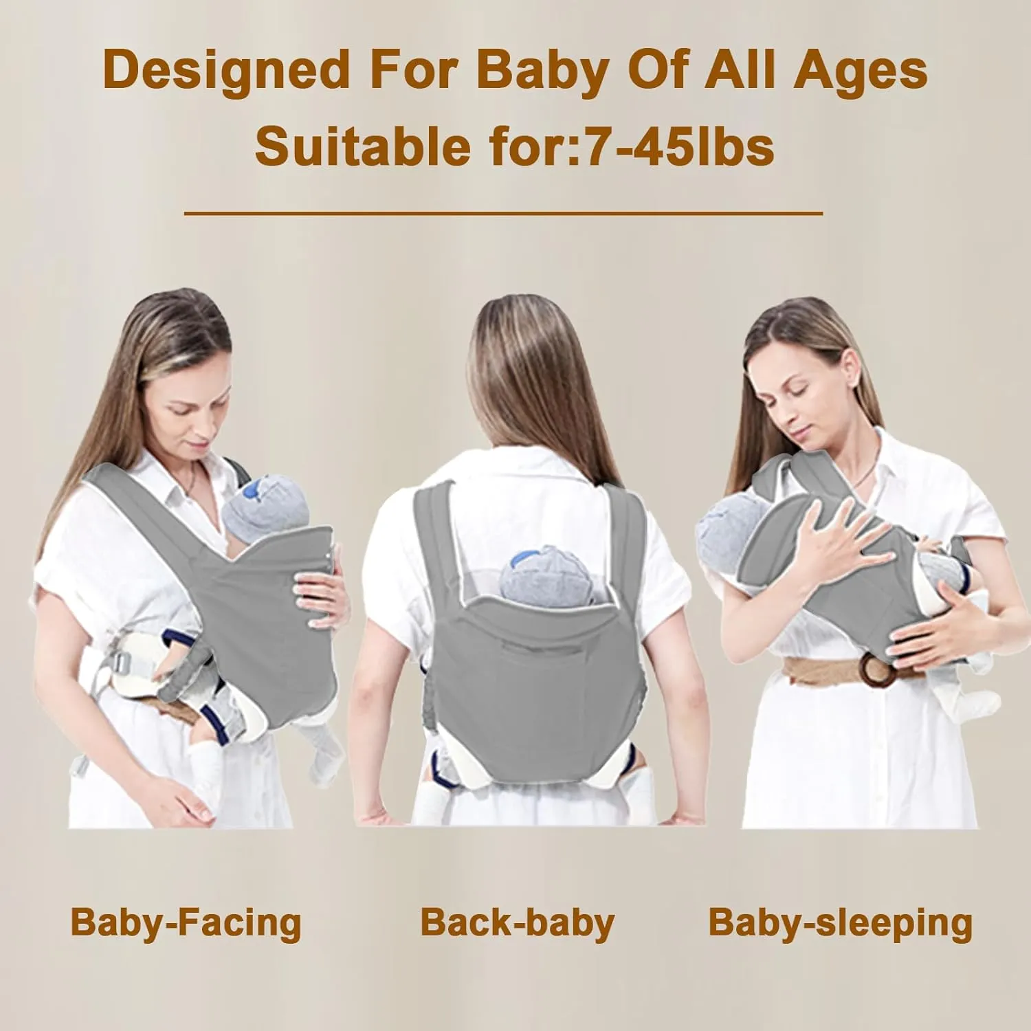 MIAO PAW Baby Sling Carrier - Newborn to Toddler, Breathable Carrier with Adjustable Infant Hip Seat, Nursing Sling Wrap Carries 7-45 Lbs, Light Grey