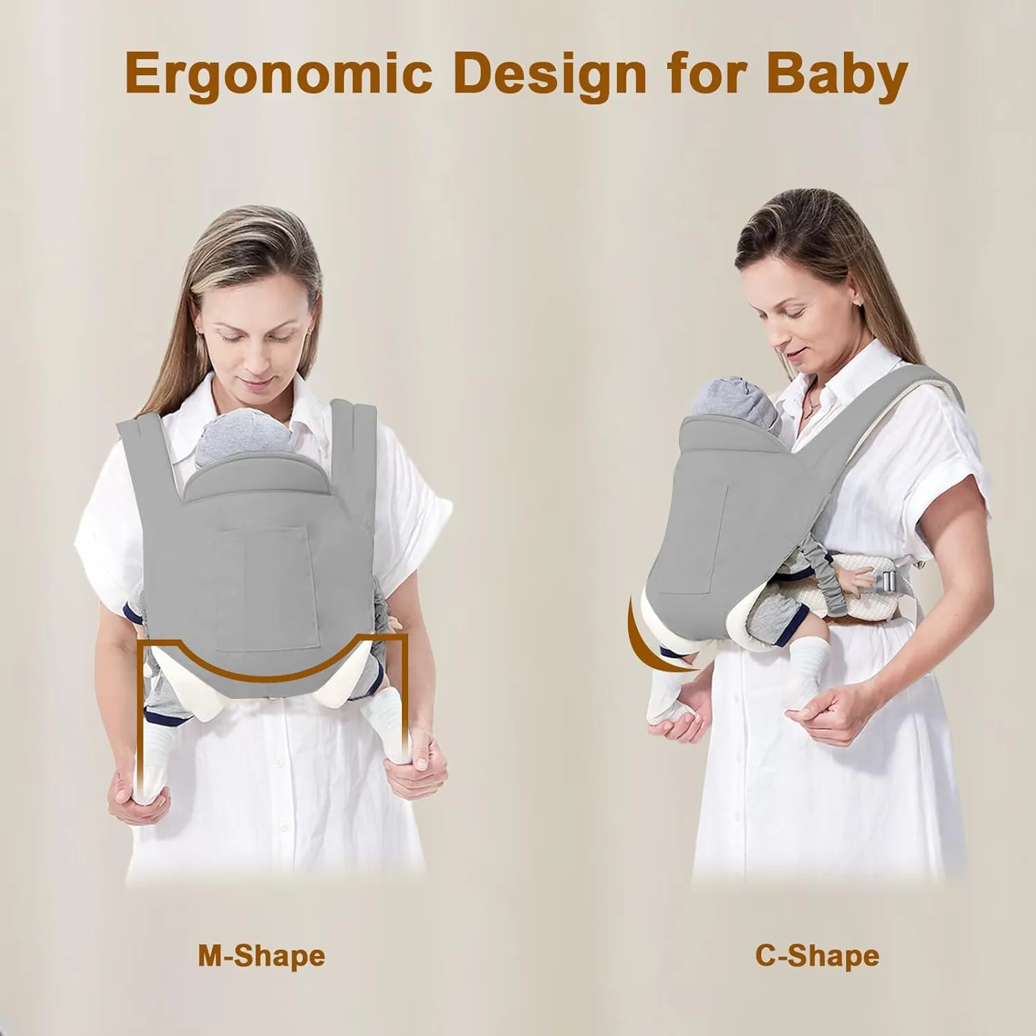 MIAO PAW Baby Sling Carrier - Newborn to Toddler, Breathable Carrier with Adjustable Infant Hip Seat, Nursing Sling Wrap Carries 7-45 Lbs, Light Grey