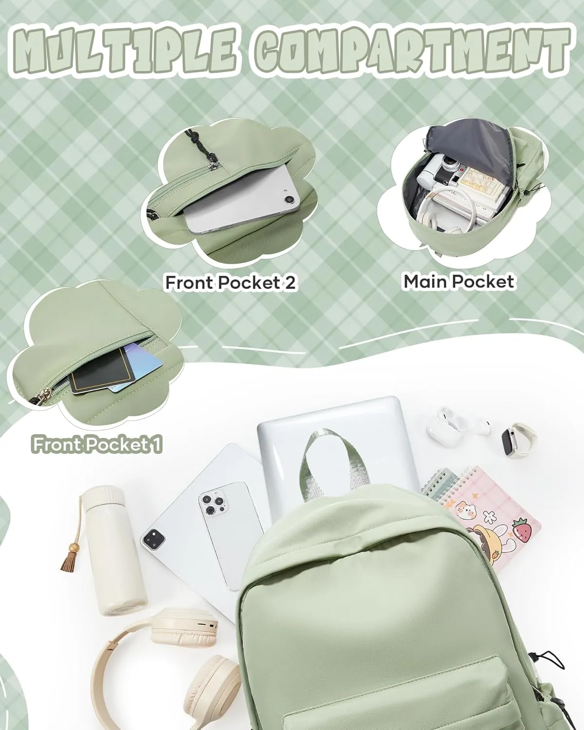 Middle School Bag For Girls Boys,Lightweight Laptop Backpack,Casual Daypack Backpacks, College Backpack,Green