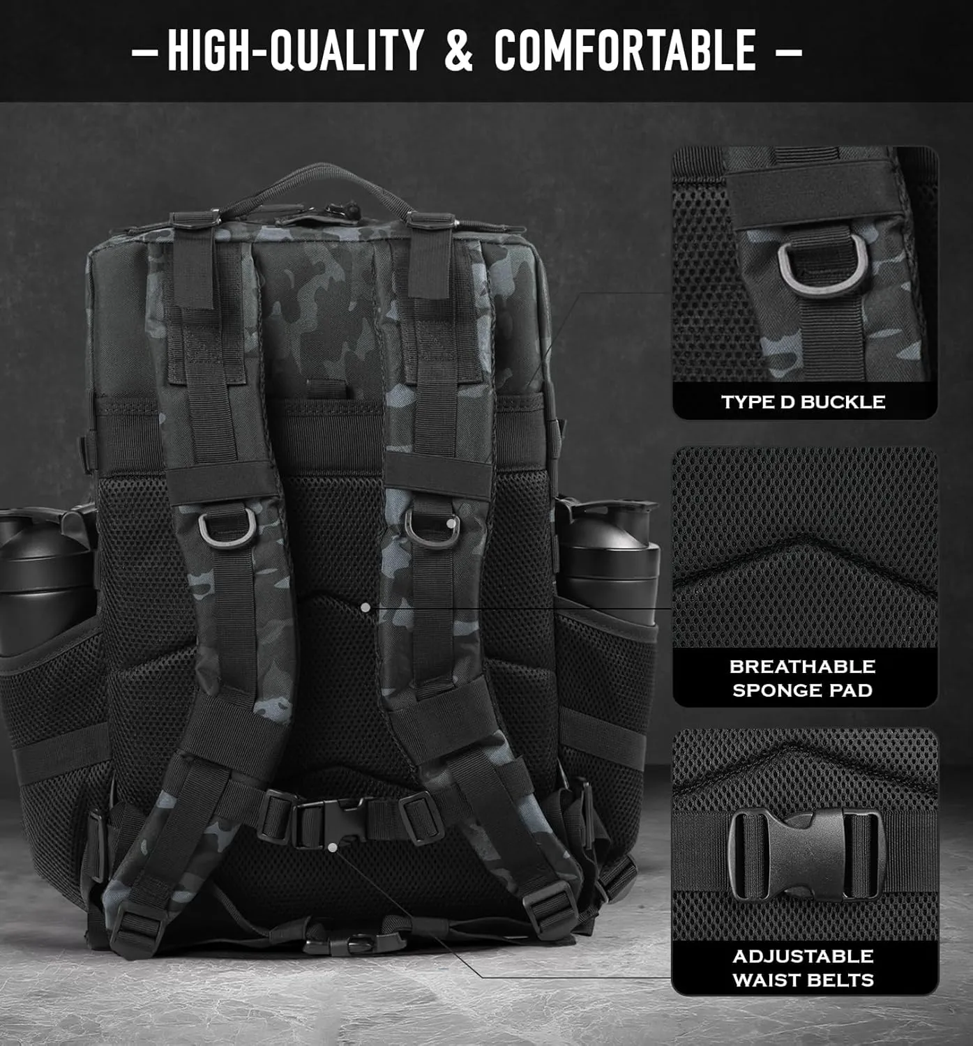 Military Tactical Backpack for Men 45L Molle Army 3 Days Assault Pack Bug Out Bag Water Resistant