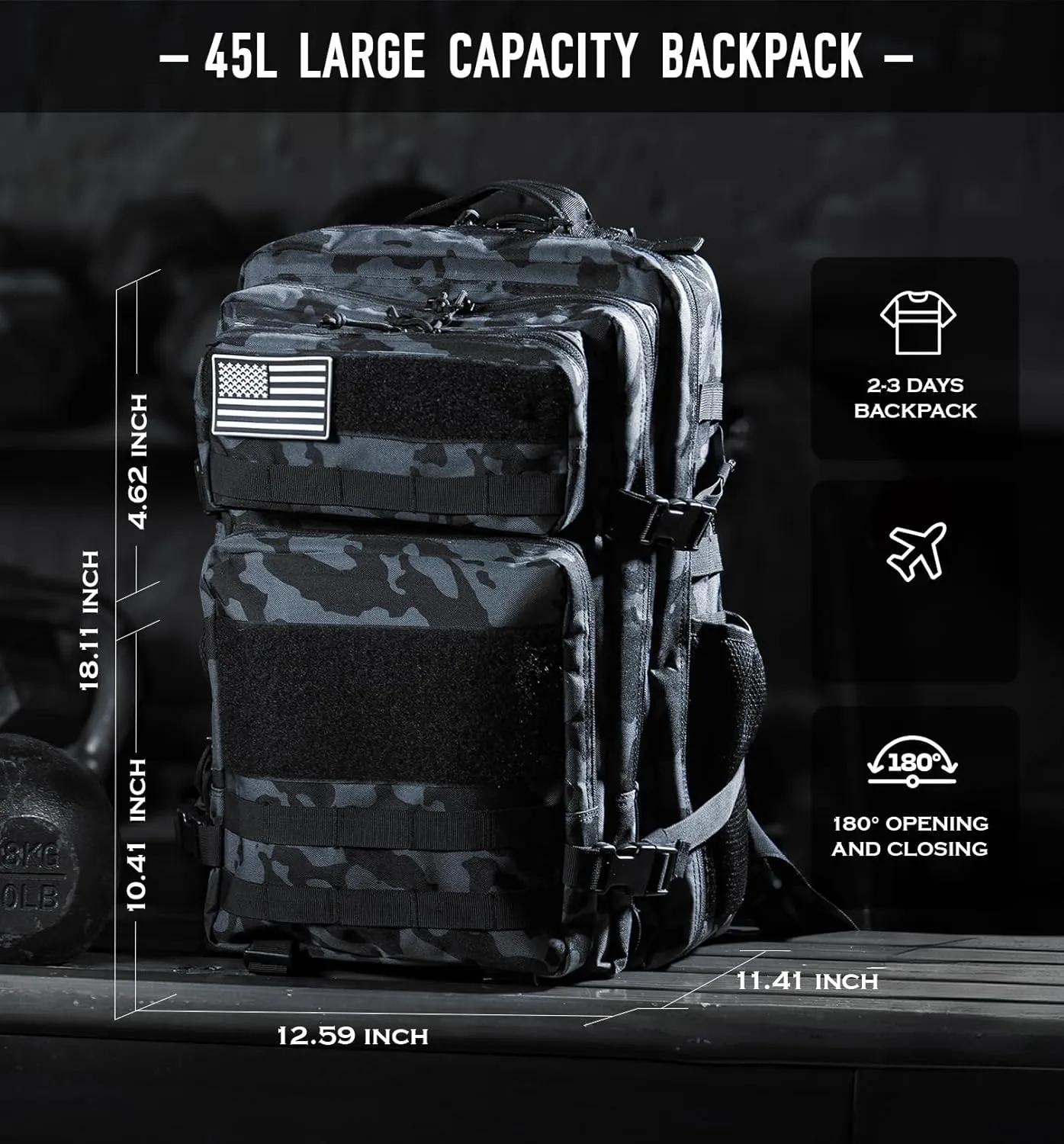Military Tactical Backpack for Men 45L Molle Army 3 Days Assault Pack Bug Out Bag Water Resistant