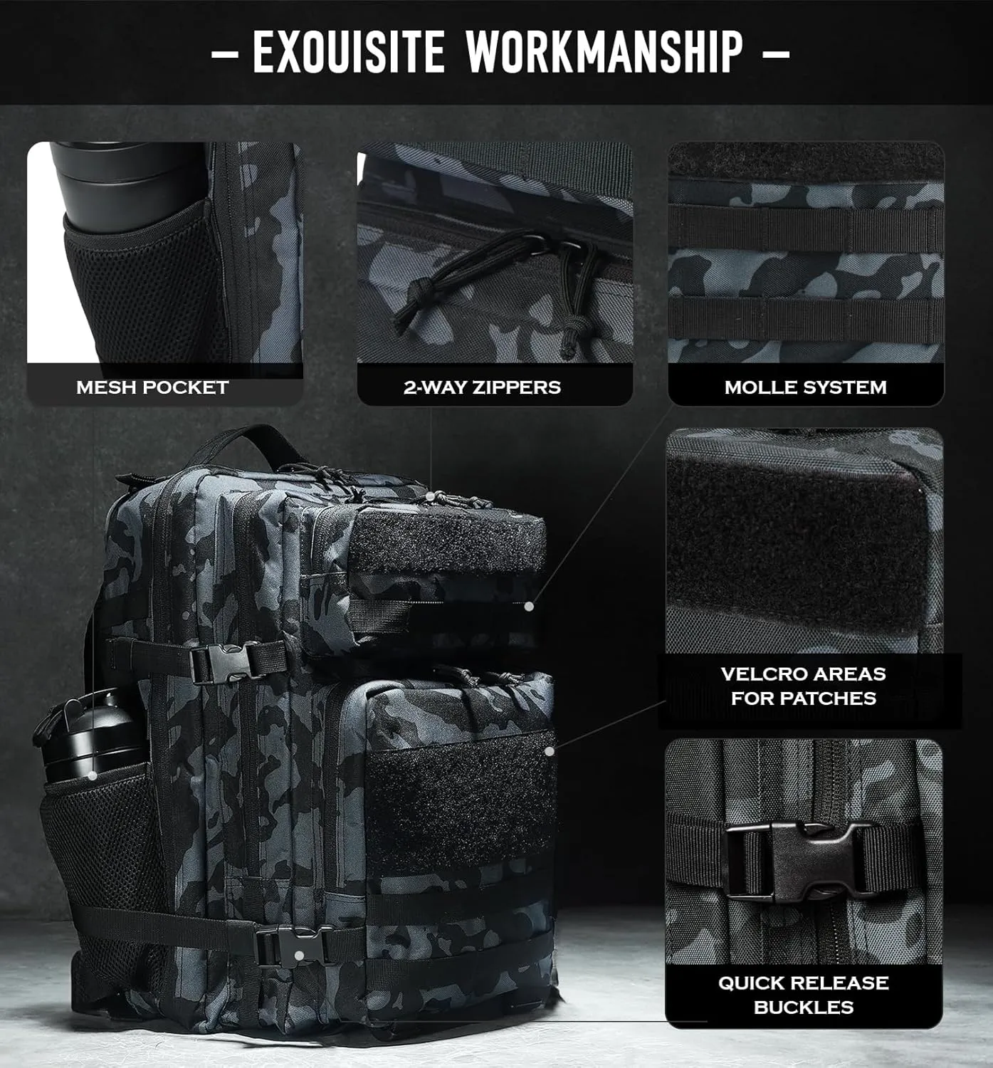 Military Tactical Backpack for Men 45L Molle Army 3 Days Assault Pack Bug Out Bag Water Resistant