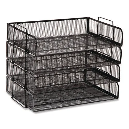 Mind Reader Stackable Paper Desk Tray Organizer, Letter Size, 9.75 x 14 x 3.25, Black, 4/Pack