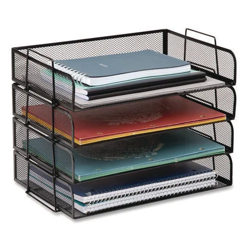 Mind Reader Stackable Paper Desk Tray Organizer, Letter Size, 9.75 x 14 x 3.25, Black, 4/Pack