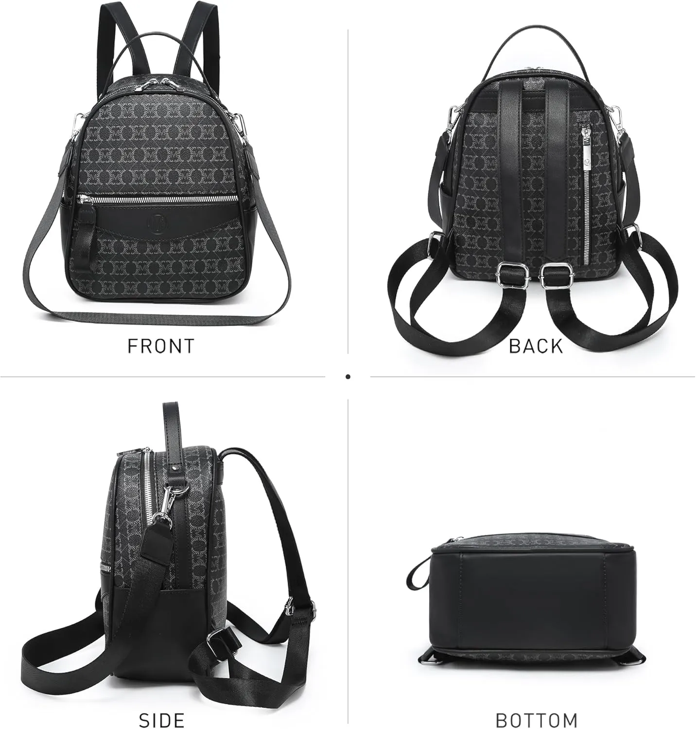 Mini Backpack Purse for Women Multi Pocket Small Backpacks Ladies Convertible Shoulder Handbags Designer Travel Backpack with Wide Strap, Black