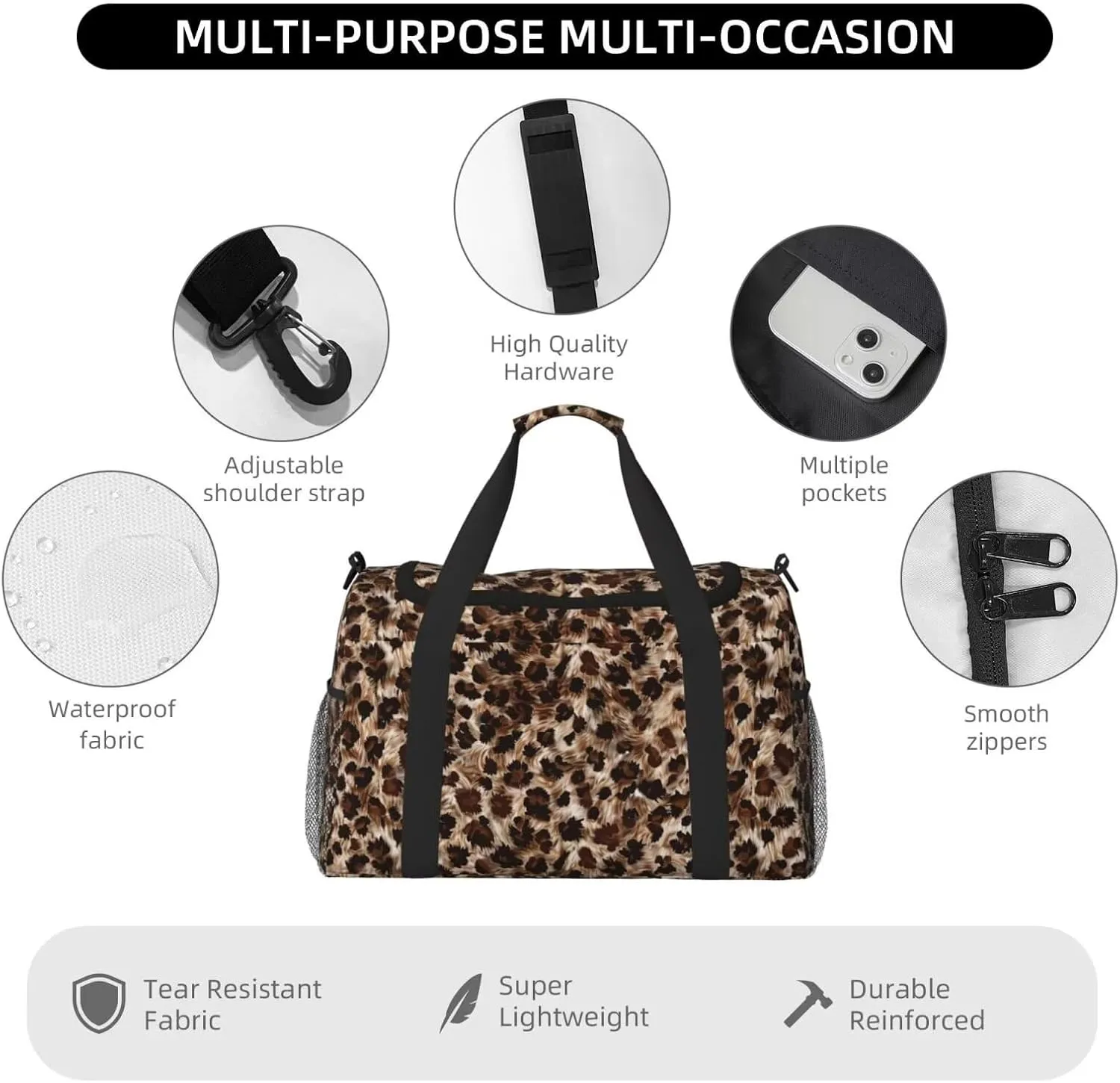 Mini Duffel Bag for Travel Sports Cheetah Animal Lightweight Carry On Bag Brown Leopard Workout Duffle Sports Bag Leopard Cheetahs Luggage Bag