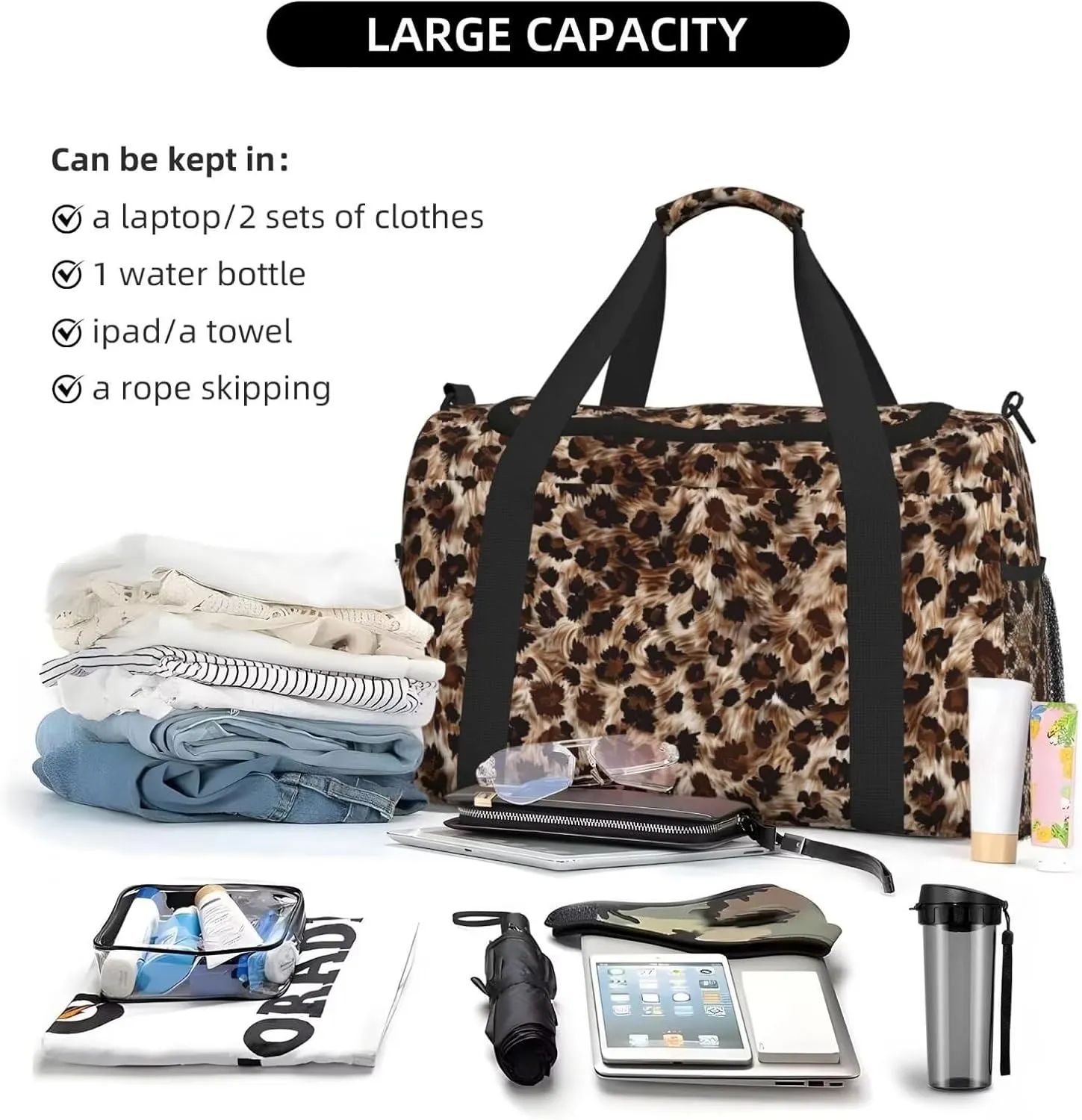 Mini Duffel Bag for Travel Sports Cheetah Animal Lightweight Carry On Bag Brown Leopard Workout Duffle Sports Bag Leopard Cheetahs Luggage Bag