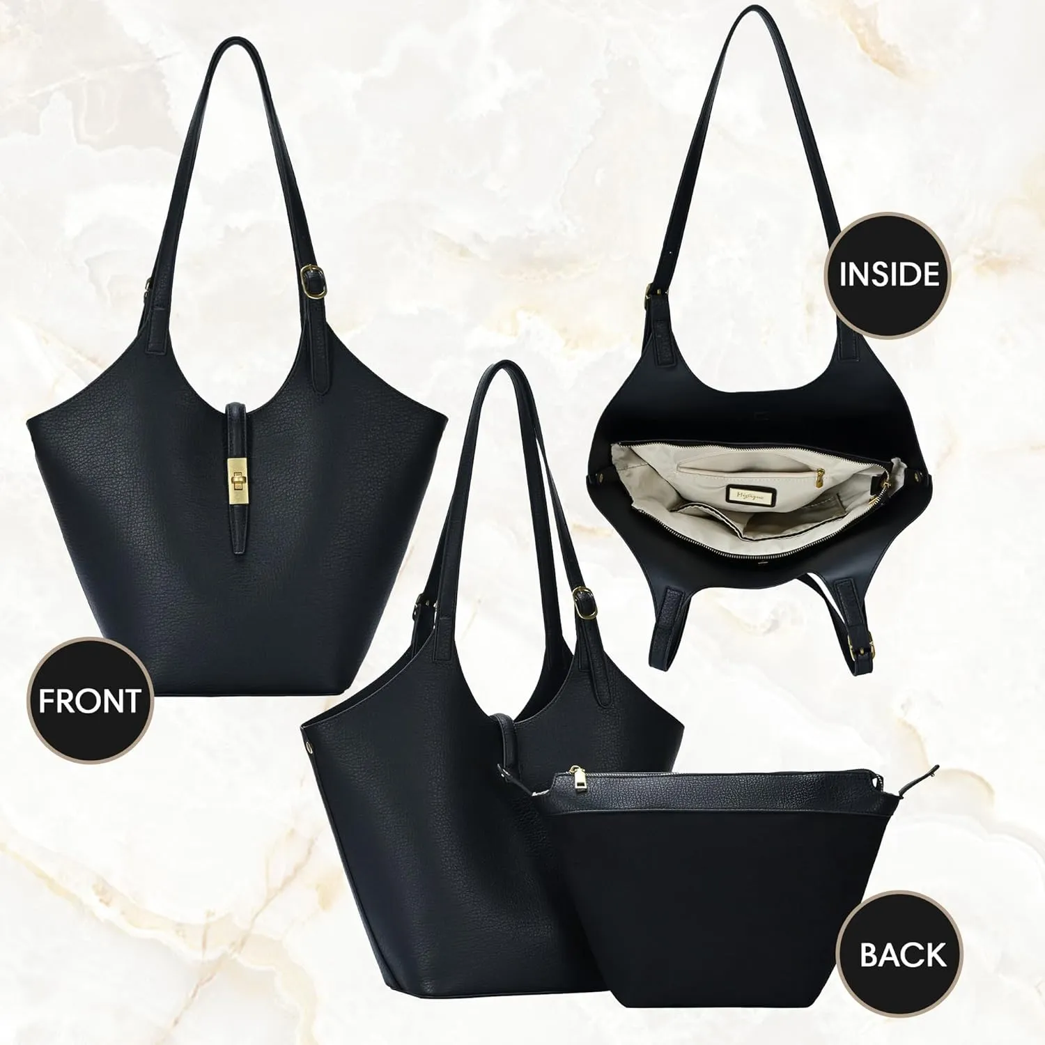 Miztique - Isabelle 2 in 1 Scoop Neck Tote | Vegan Leather Tote Bag for women with secure removable zipper pouch|