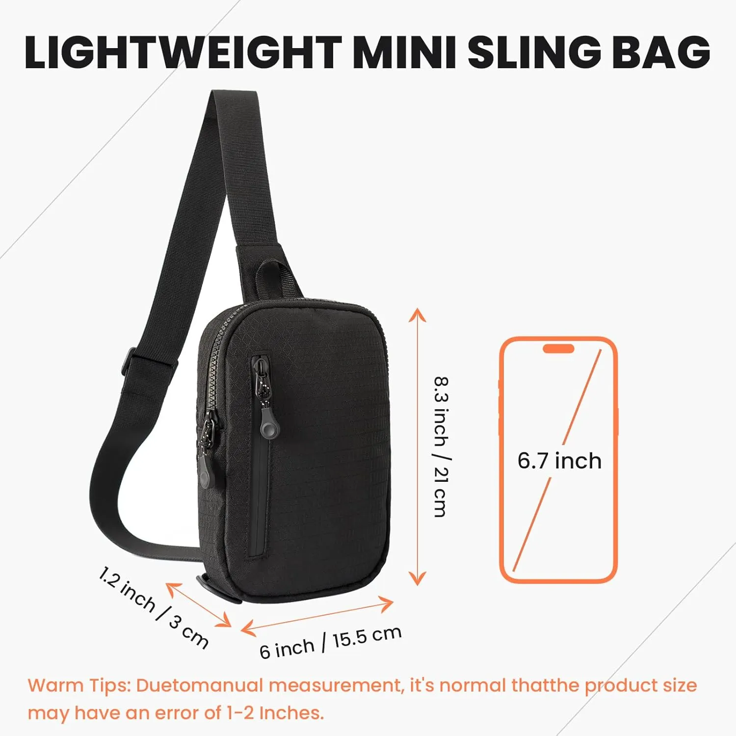 MJNUONE Lightweight Mini Sling Bag for Unisex Waterproof Travel Hiking Small Crossbody bags Everyday use Multiple Pouch