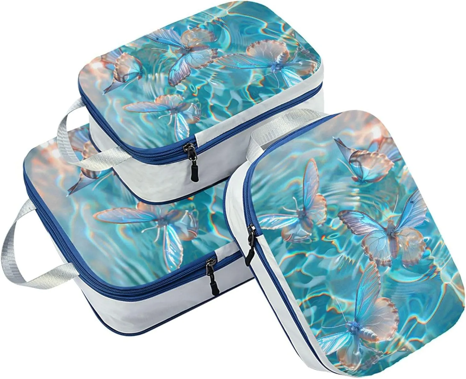 MNSRUU Packing Cubes Magic Clear Water Transparent Butterflies Dance Compression Luggage Cubes Packing Bags Travel Organizer for Suitcases, 3 PCS