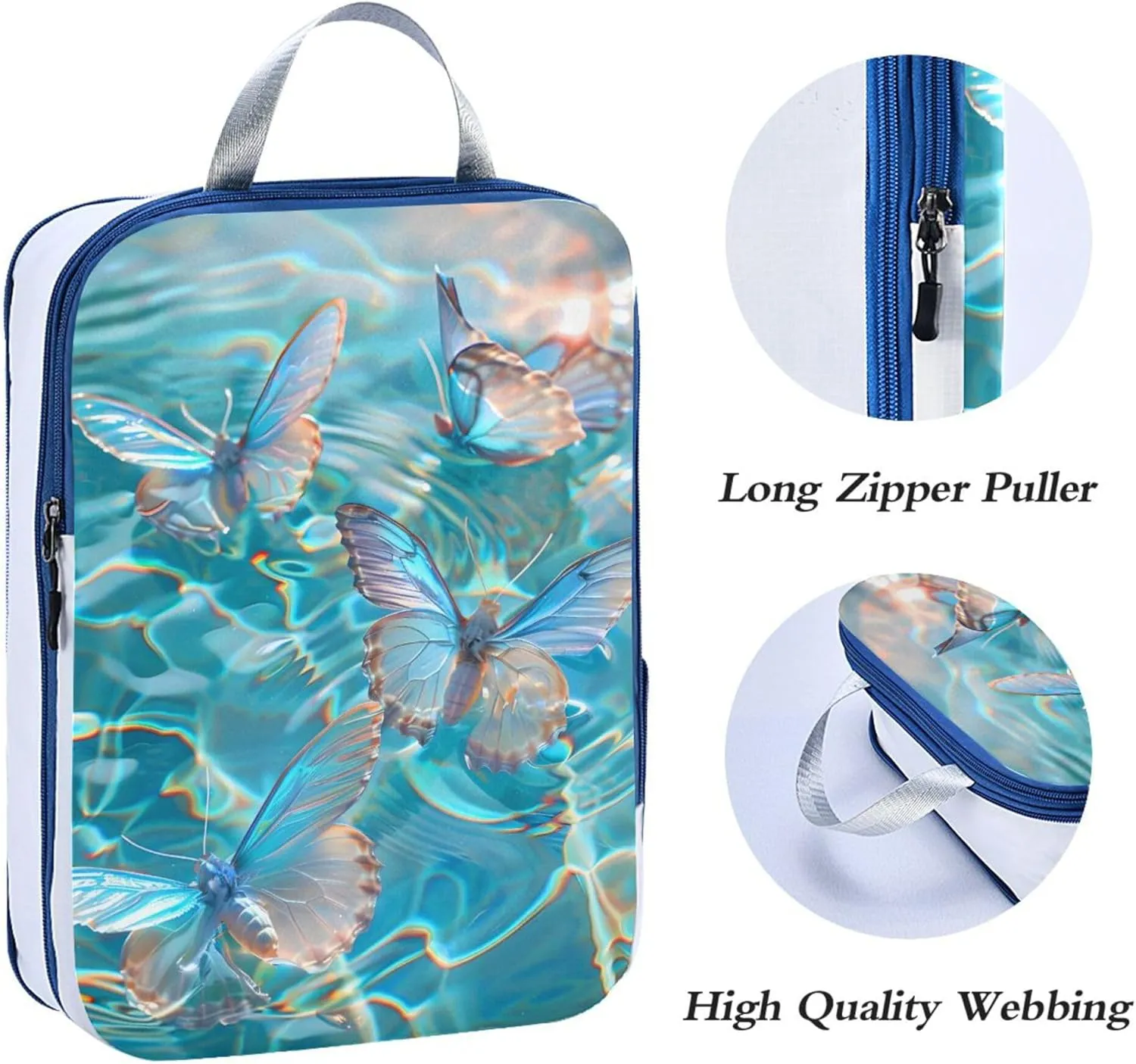 MNSRUU Packing Cubes Magic Clear Water Transparent Butterflies Dance Compression Luggage Cubes Packing Bags Travel Organizer for Suitcases, 3 PCS