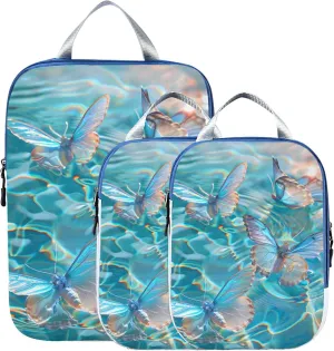 MNSRUU Packing Cubes Magic Clear Water Transparent Butterflies Dance Compression Luggage Cubes Packing Bags Travel Organizer for Suitcases, 3 PCS