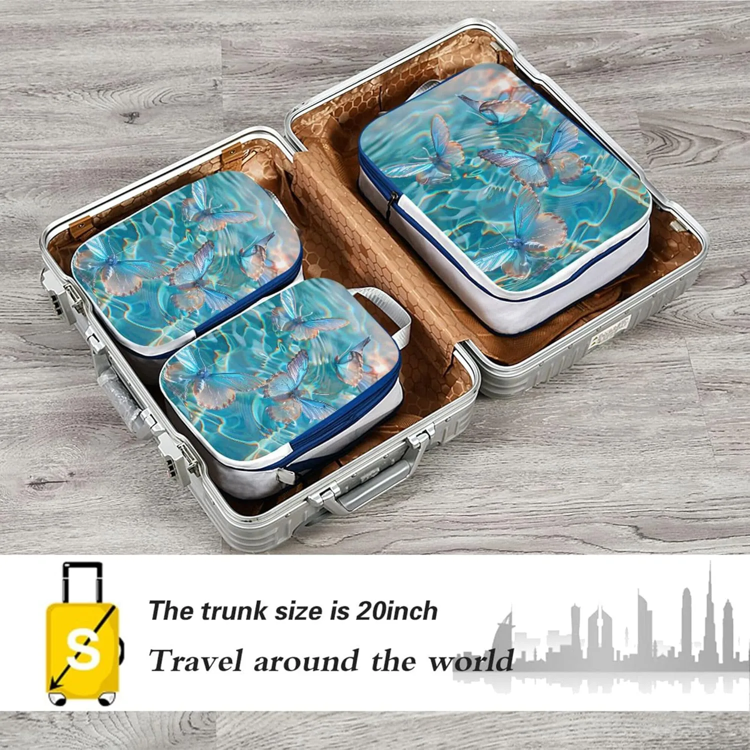 MNSRUU Packing Cubes Magic Clear Water Transparent Butterflies Dance Compression Luggage Cubes Packing Bags Travel Organizer for Suitcases, 3 PCS
