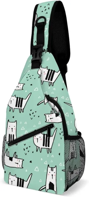 MoBlinko Naive Cat Sling Bag for Women Stylish Scandinavian Adjustable Crossbody Sling Backpack Chest Shoulder Daypack Chest Bag for Gift Travel