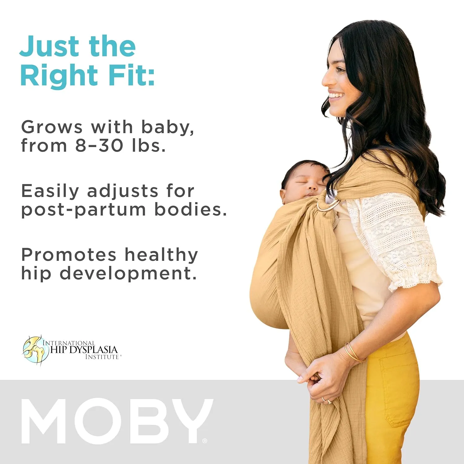 Moby Baby Wrap Carrier Ring Sling for Newborns to Toddlers, Hands-Free, Versatile Support for Moms & Dads, Breathable & Lightweight, Supports Children 8-30 lbs (Saffron)