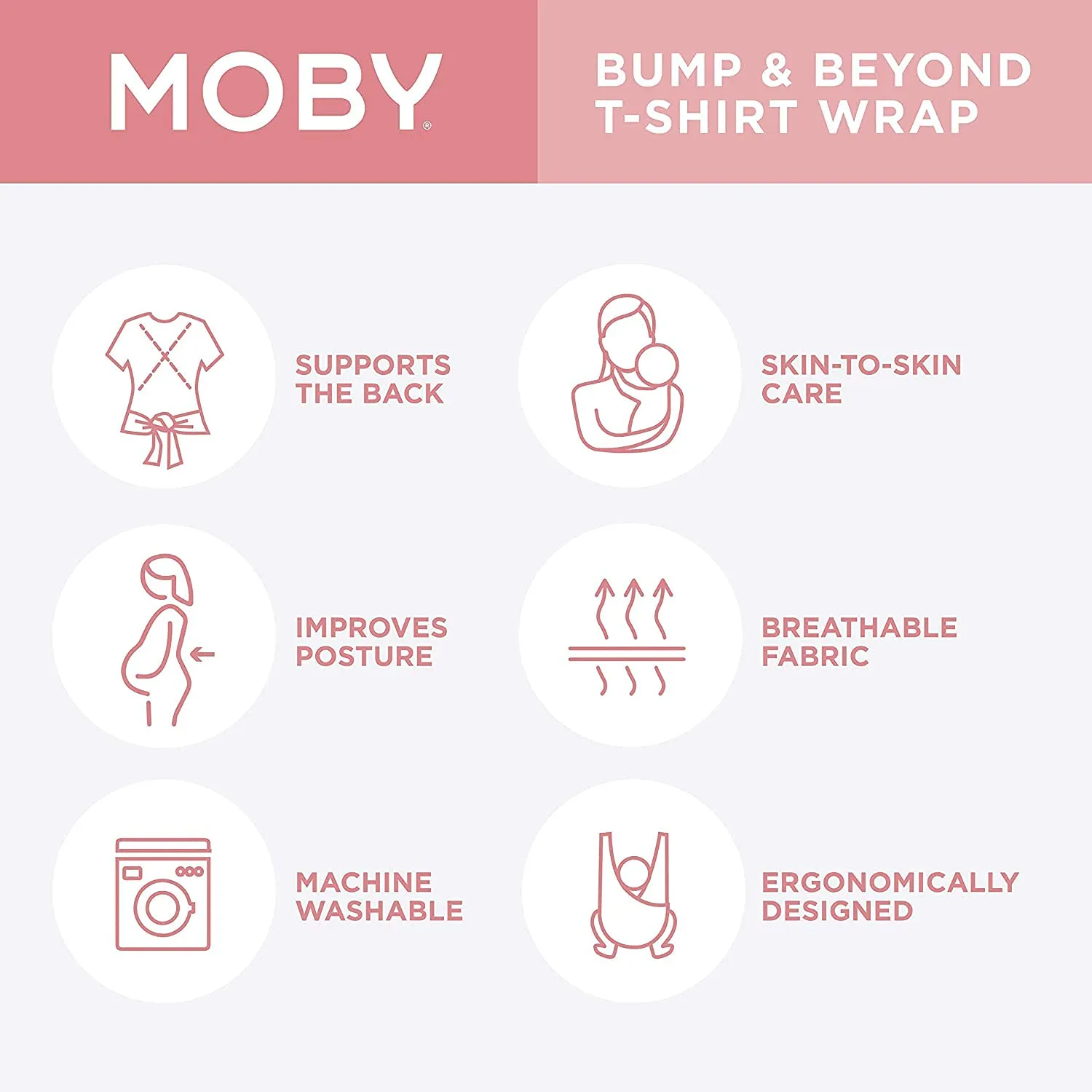 Moby Bump & Beyond T-Shirt Baby Wrap Carrier, Ivory – Size 1 (Small),Versatile Support Wrap for Pregnant Mothers, Sling Carrier for Infants, Carries Babies up to 19.8lbs (8–12 Months)