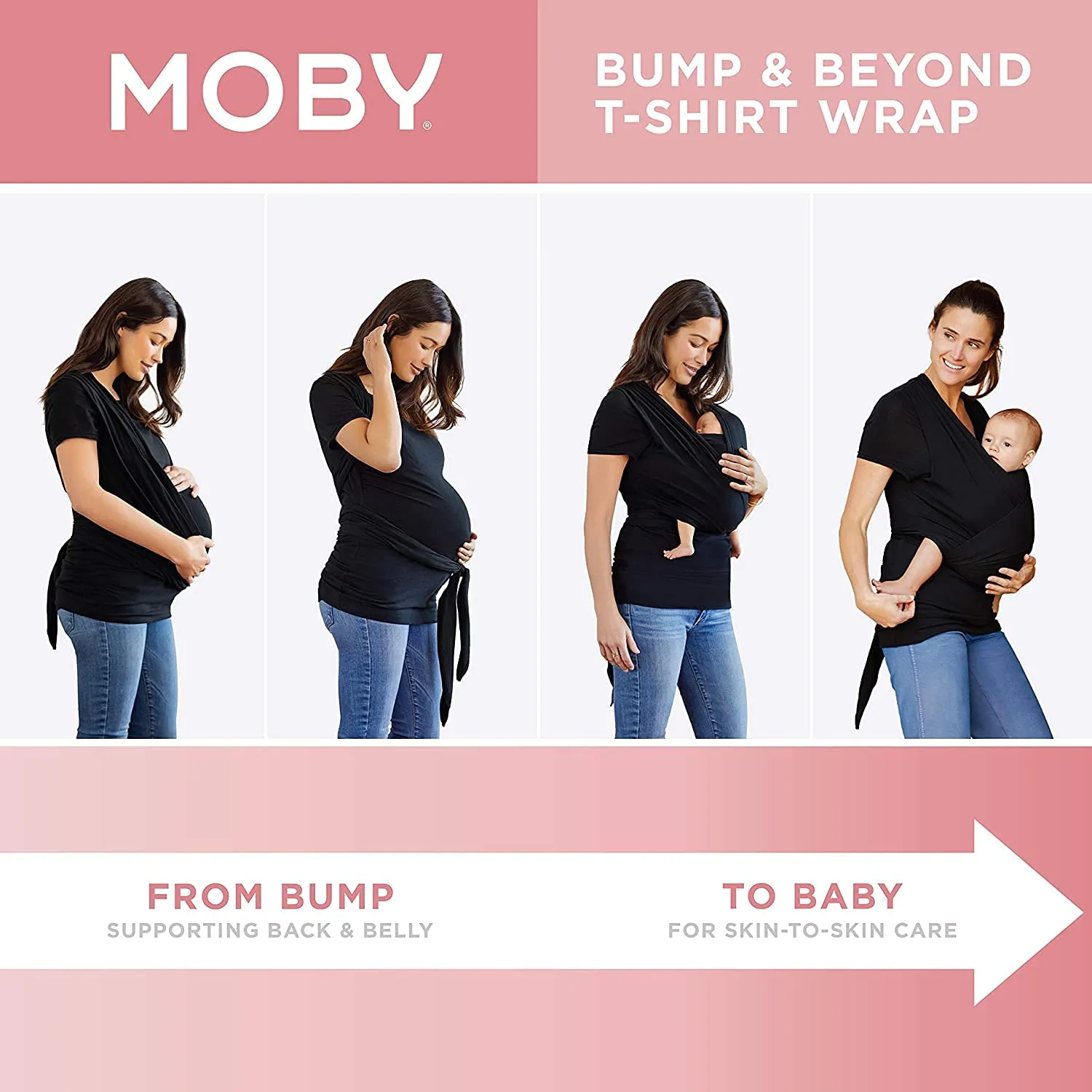 Moby Bump & Beyond T-Shirt Baby Wrap Carrier, Ivory – Size 1 (Small),Versatile Support Wrap for Pregnant Mothers, Sling Carrier for Infants, Carries Babies up to 19.8lbs (8–12 Months)
