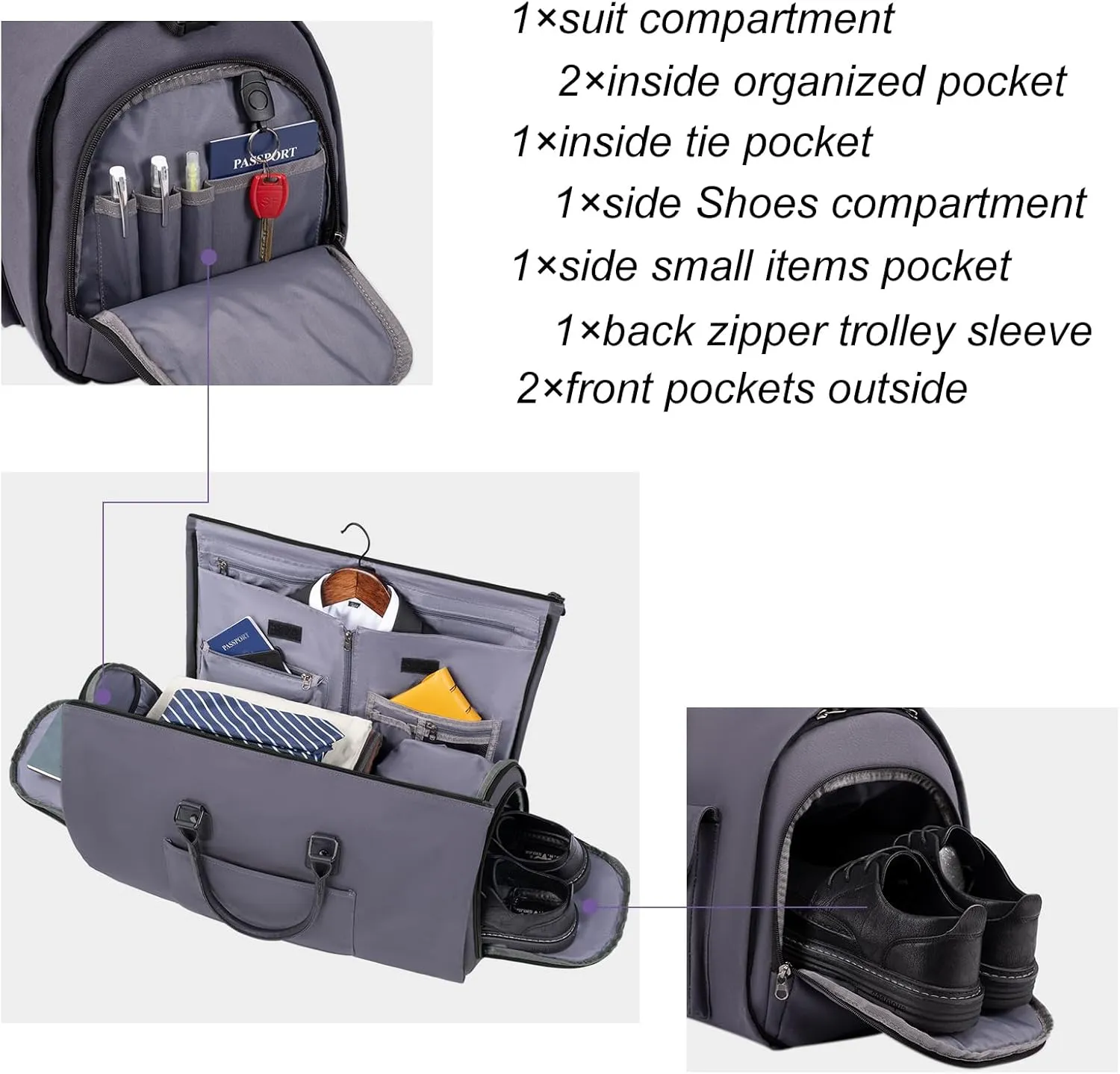 Modoker Garment Convertible Weekender Bag,Carry on Canvas Garment Duffle Bag Heavy Duty Overnight Bags for Men Women