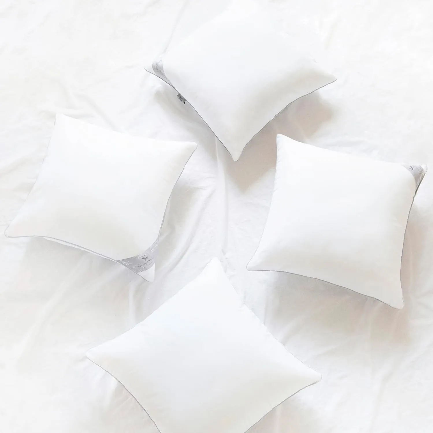 MONDAY MOOSE Throw Pillow Inserts, Set of 4 White Soft Microfiber Piping Designs, Square Pillows for Bed, Couch, Sofa (4-Pack, 18x18 inch)