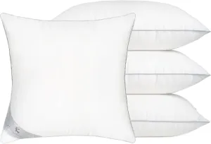 MONDAY MOOSE Throw Pillow Inserts, Set of 4 White Soft Microfiber Piping Designs, Square Pillows for Bed, Couch, Sofa (4-Pack, 18x18 inch)