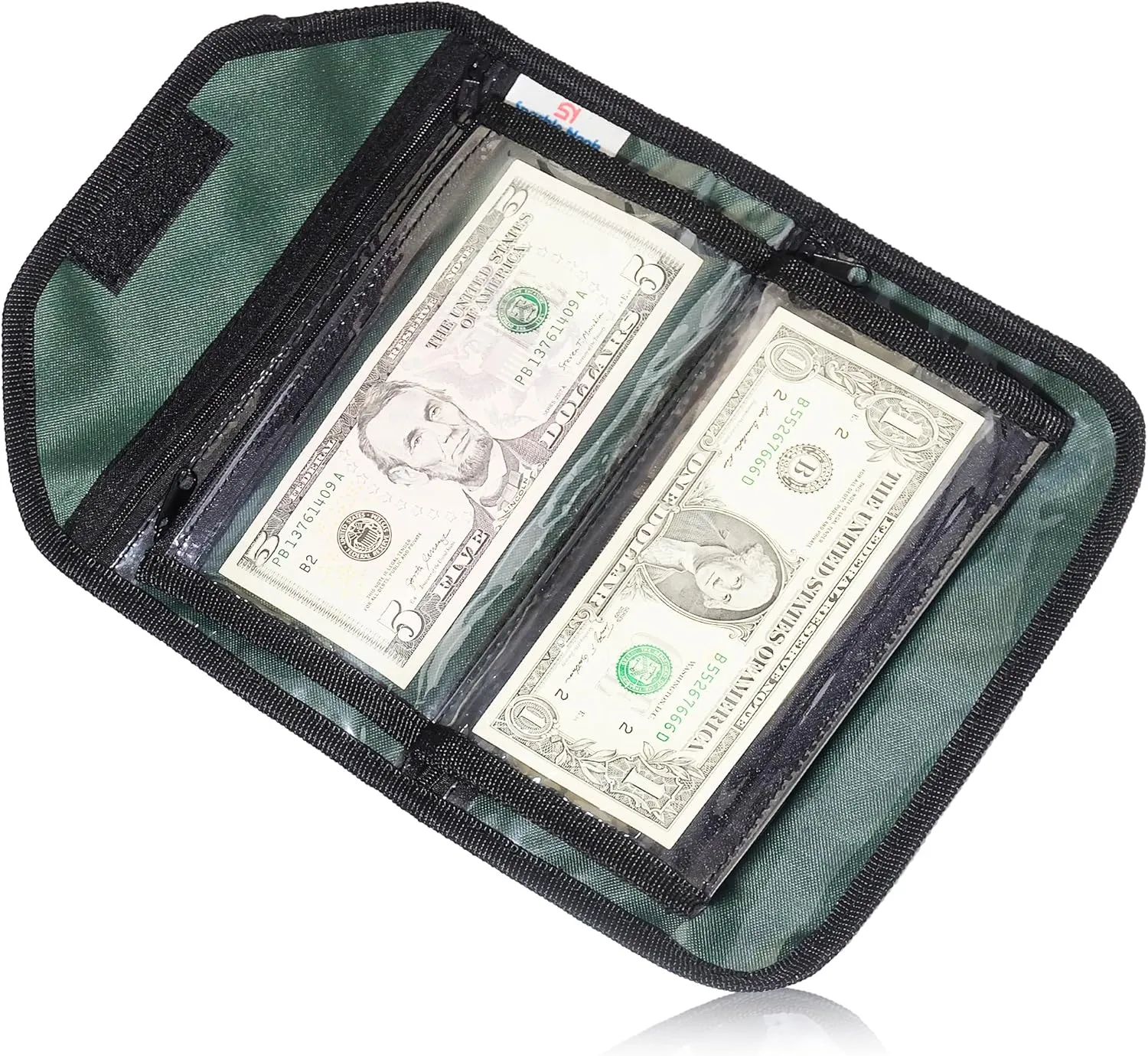 Money Organizer for Cash, Money Wallet Organizer for Cash, 6 Zippered Pocket Multipack Pouch, Money Envelopes for Cash, Cash Organizer for Budgeting, Cash Savings Organizer (Green)
