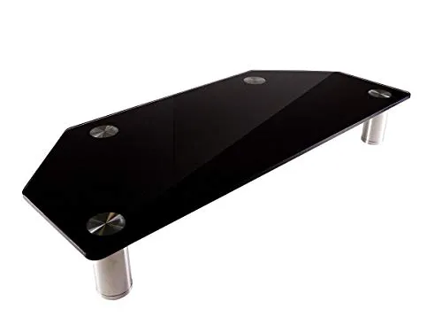 Monoprice Corner Multimedia Desktop Stand, Black Glass 23.6" x 10.2" - Stand & Riser, Laptop Stand, Desktop TV Stand w/Height Adjustable Legs - Workstream Collection
