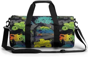 Monster Truck Cars Duffelbag Outdoor Tote Bag Cylindrical Duffelbags Picnic Bags Gym Satchel Durable Handbag Convertible Duffle 17.7in/9in/9in