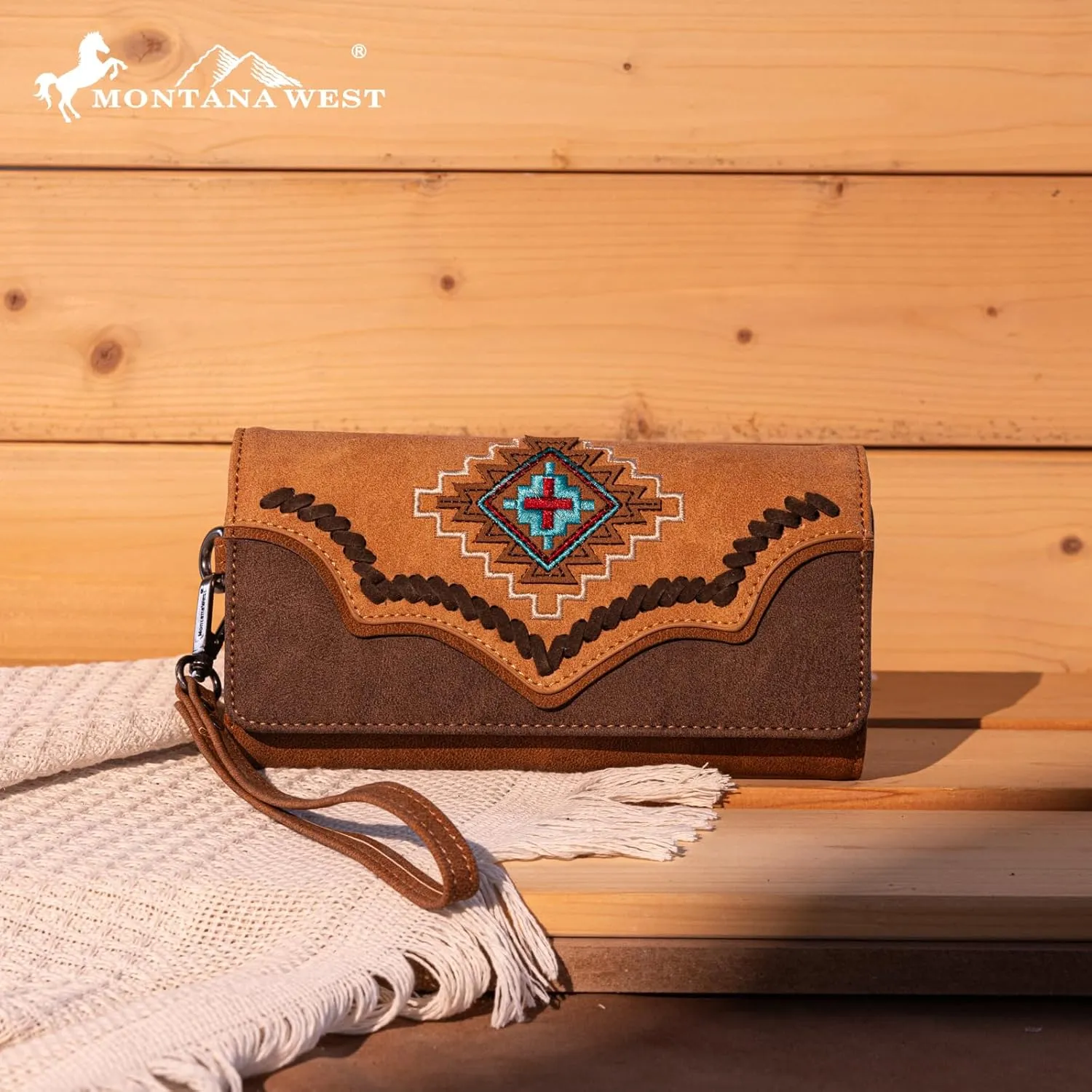 Montana West Aztec Tote Bag for Women Embroidered Western Shoulder Purse and Wallet Set