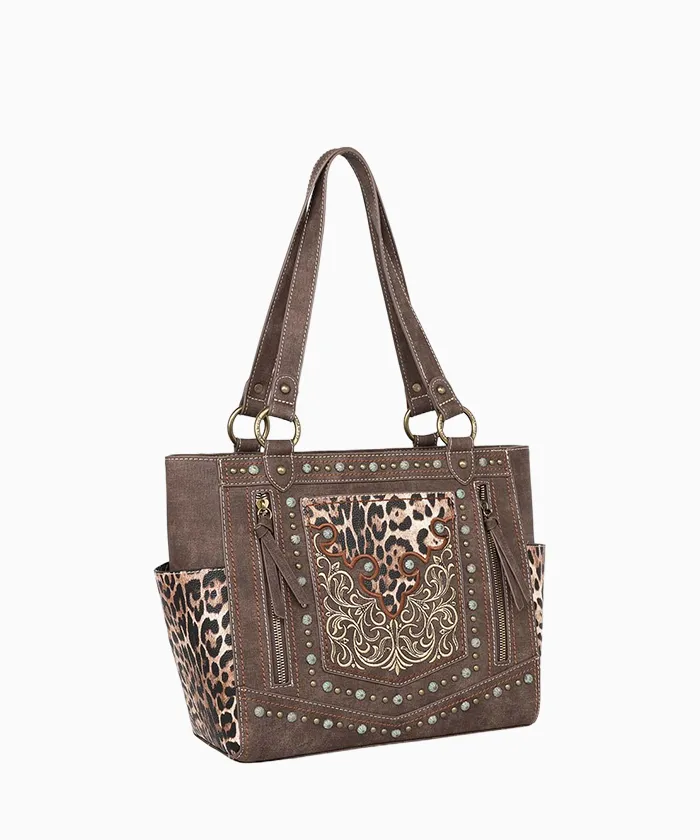 Montana West Embroidered Floral Leopard Concealed Carry Tote