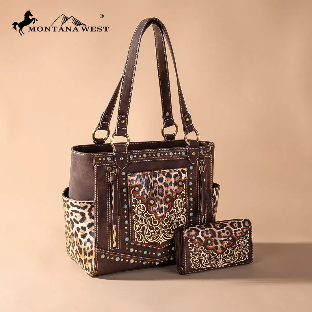 Montana West Embroidered Floral Leopard Concealed Carry Tote
