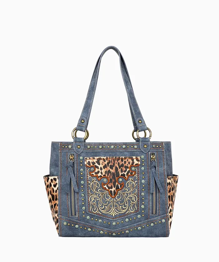 Montana West Embroidered Floral Leopard Concealed Carry Tote