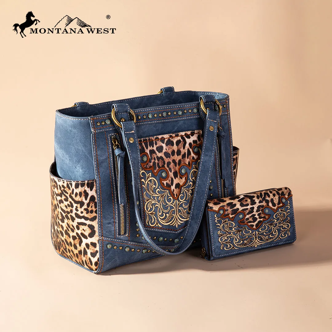 Montana West Embroidered Floral Leopard Concealed Carry Tote