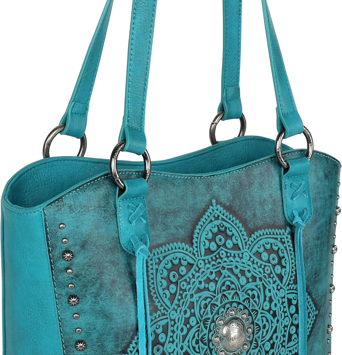 Montana West Western Tooling Tote Bag with Wallet Set for Women Vintage Studded Top Handle Shoulder Handbag