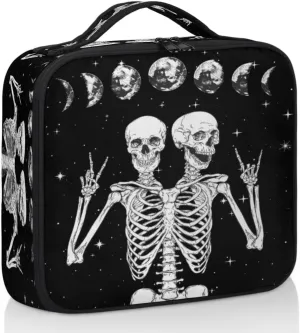 Moon Phase Skull Skeleton Travel Makeup Train Case Makeup Comestic Bag Organizer Portable Artist Comestic Brush Organizer with Adjustable Dividers for Woman Girls