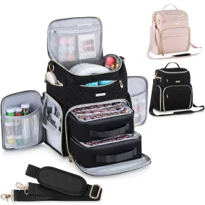 Multi-Pockets Nail Polish Organizer Case with UV Light Storage, Nail Organizers and Storage for Nail Tech with Protective Side Pocket, Gel nail bag organizer Hold 48 Bottle (Black)