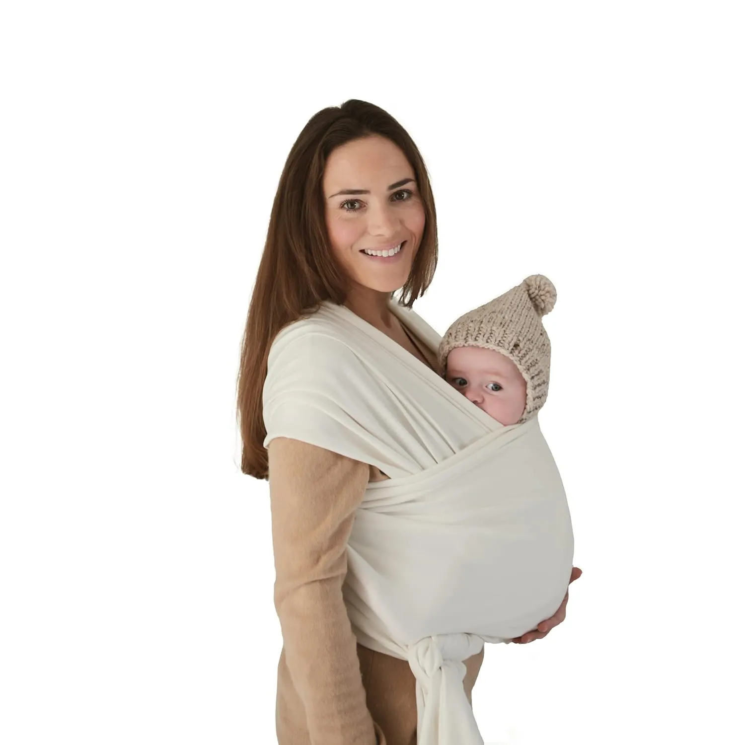 mushie Baby Wrap Carrier | Organic Cotton and Elastane | Infant Sling for Newborn and Babies 8-35 lbs (Ivory)